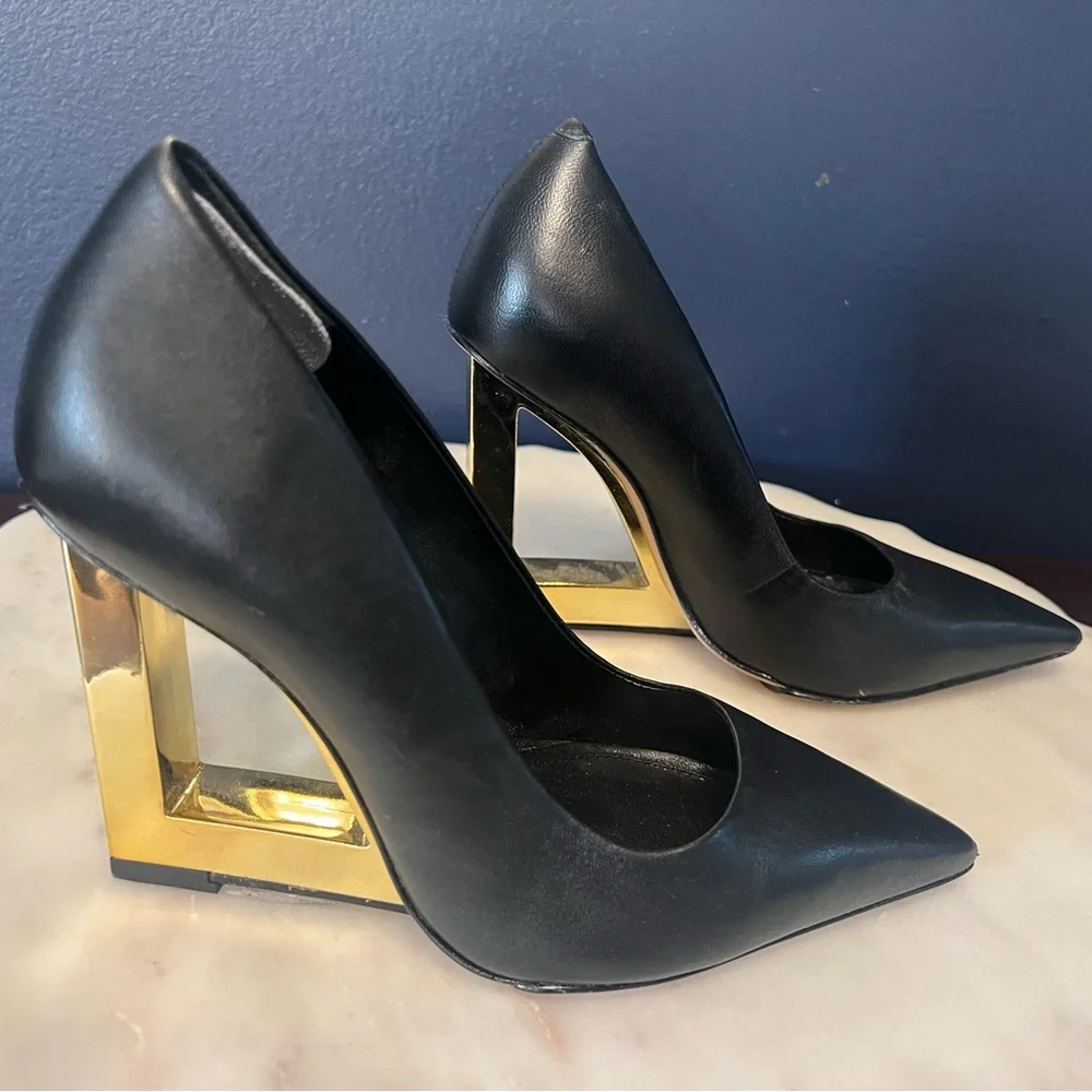 SCHUTZ Black and Gold Wedge - Picture 1 of 7